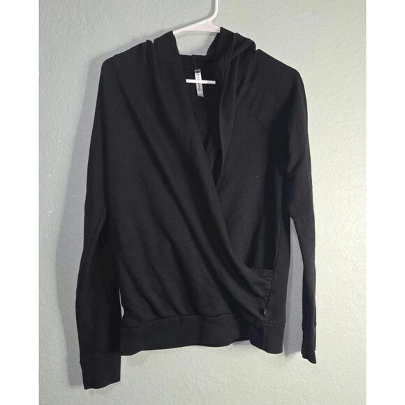 Fabletics Black Faux Wrap Cozy Long Sleeve Thin Sweater Hoodie sz Small - Picture 1 of 7